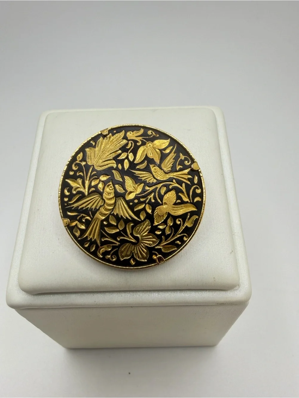29mm vintage Damascene Bird and Floral Brooch/Pin!